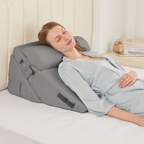 Adjustable Wedge Pillow Set for Post-Surgery Support - Dark Grey, 9 & 12 Inch + Head Pillow