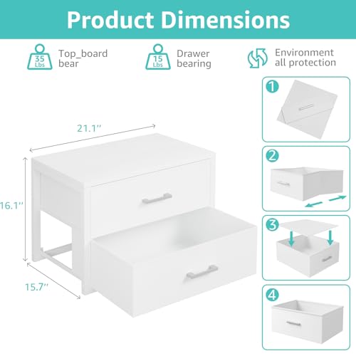 BOLUO White Stackable Fabric Storage Drawers - 15.7 x 21.1 x 16.1 Inches, 2 Pack, Modern Closet Organizer