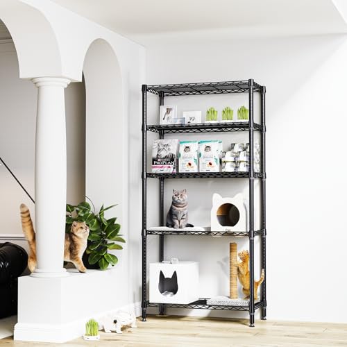 5 Tier Metal Storage Shelves - Heavy Duty Wire Rack for Garage Kitchen Closet Black 15.7"D x 33.5"W x 68.5"H
