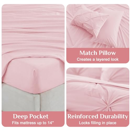 Queen Comforter Set 7 Pieces - Baby Pink Bed in a Bag with Pintuck Design