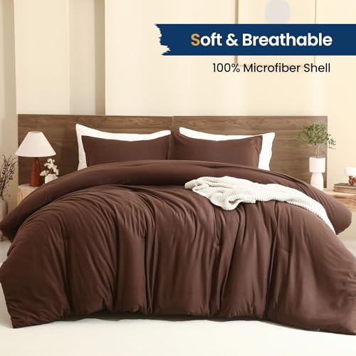 Earthy Brown Comforter Set Twin Size - All-Season Lightweight Bedding with Pillowcase
