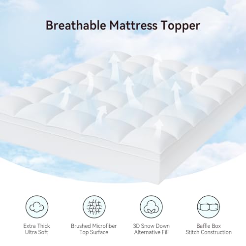 White King Mattress Topper - Thick Plush Pillow Top Mattress Pad for Extra Comfort
