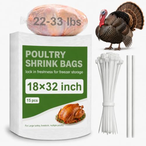 Feifeiya Extra Large Turkey Shrink Bag 18x32 inches, 15 Pack - Freezer Food Storage