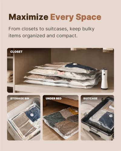 Vacbird Travel Vacuum Storage Bags 12 Pack with Rechargeable Cordless Pump | Space Saver Compression Packing for Clothes & Bedding