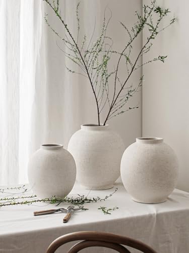Kora Sandstone White Large Ceramic Floor Vase 12.5 Inch Farmhouse Home Decor