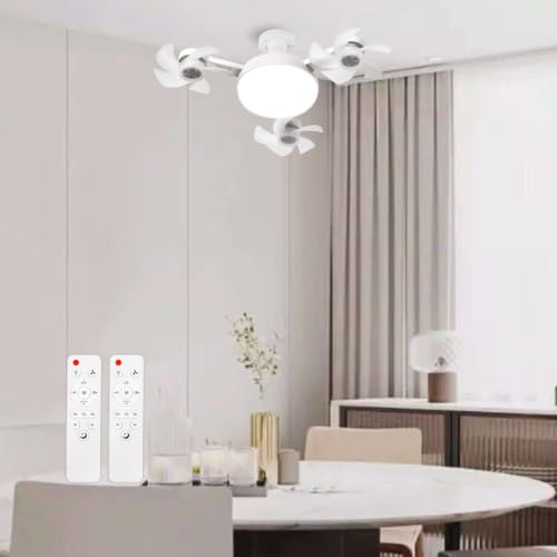 E26/E27 Socket Ceiling Fan with Remote, Dimmable LED Light and 3 Mini Fans