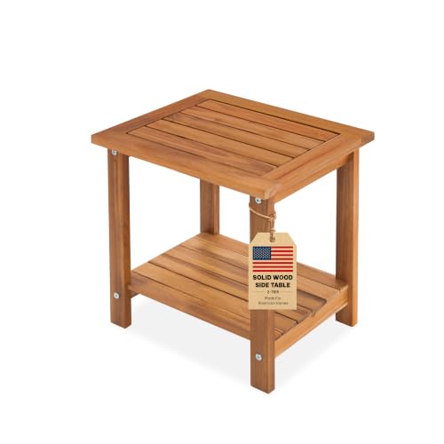 Acacia Wood Adirondack Side Table - 2-Tier Outdoor End Table Honey Oak
