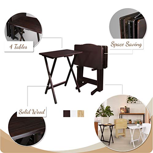 Casual Home 5-Piece Tray Table Set - Espresso Wood Folding Tables with Storage Stand