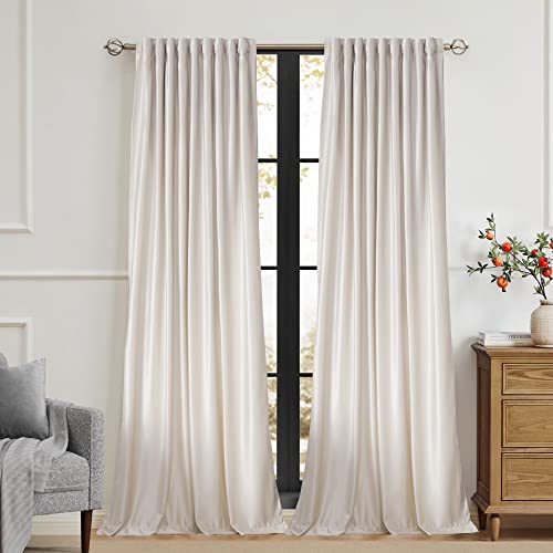 Cream Ivory Velvet Blackout Curtains 52"W x 84"L Set of 2 for Bedroom & Living Room
