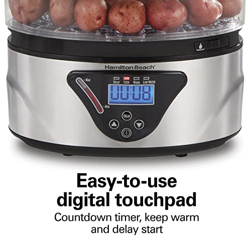 Hamilton Beach 8.25 Qt Black Stainless Steel Digital Food Steamer with 3-Tier Bowls