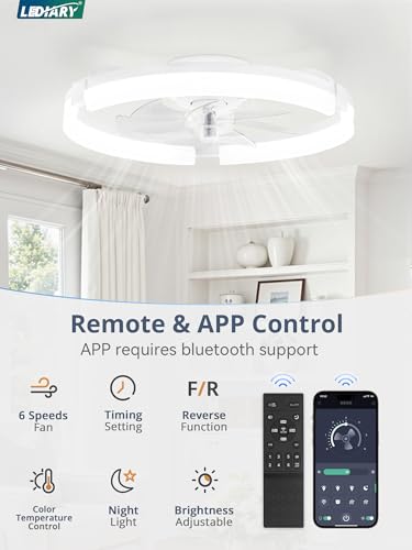 20-Inch Ceiling Fan with Lights - Low Profile Fandelier for Bedroom - White - Variation 1