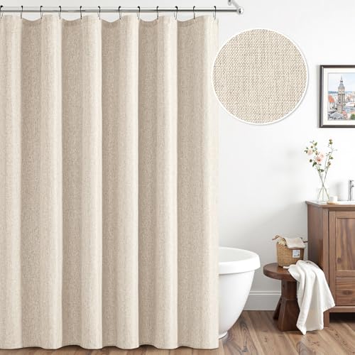 ANRODUO Cream Beige Extra Long Linen Shower Curtain 72x108 Inches with Waterproof Fabric