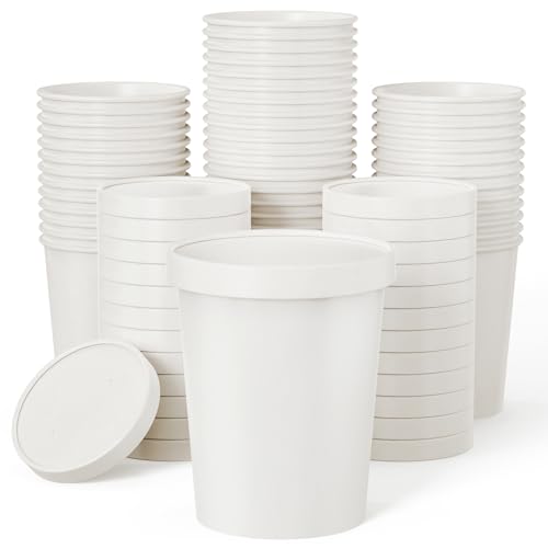 32oz Paper Soup Containers with Lids - 25 Pack, Disposable Takeout Cups
