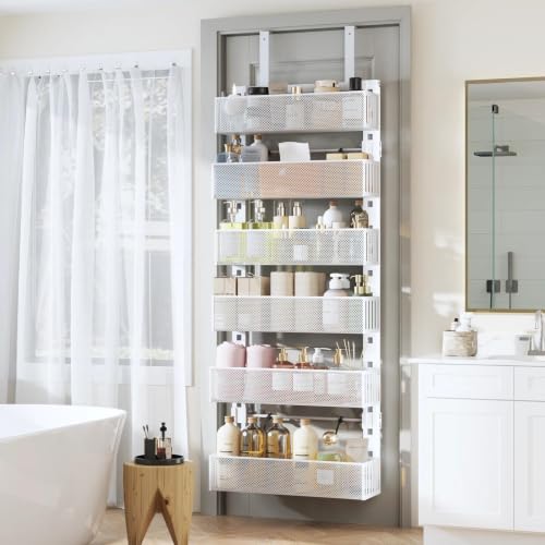 White 6-Tier Over The Door Organizer - Heavy-Duty Metal Mesh Rack, Adjustable & Wall Mountable