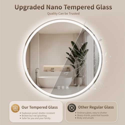 BEAUTYPEAK 22 Inch Round LED Bathroom Mirror with Lights, Circle