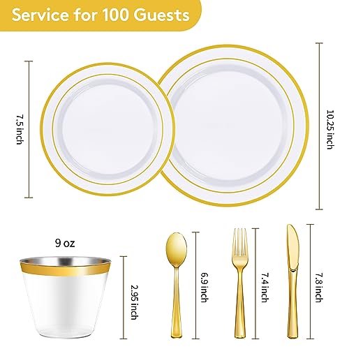 Goodluck 600 Pieces Gold Disposable Plastic Plates for 100 Guests