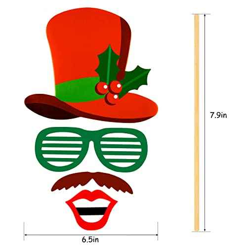 32Pcs Christmas Photo Booth Props, Christmas Party Selfie Prop for Kids Adults, DIY Photography Props Decorations Accessories