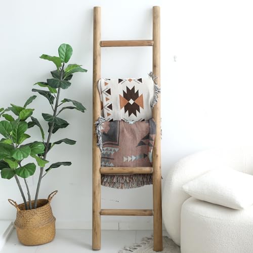 Rustic Brown Blanket Ladder 57in Solid Wood Decorative Farmhouse Accent - Medium, Knock Down