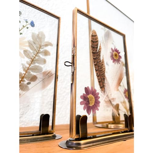 CAQ 11x14 Brass Floating Picture Frame - Vintage Glass Tabletop Display