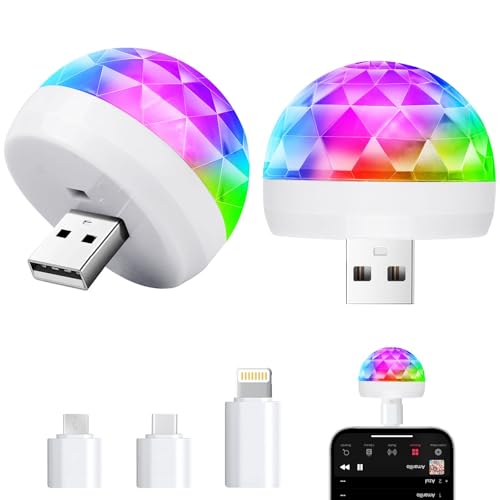 Luditek USB Mini Disco Ball Light, Sound Activated Party Light for Karaoke Car, Stocking Stuffers for Kids, Party Decorations for Birthday Halloween Christmas (2 Packs)