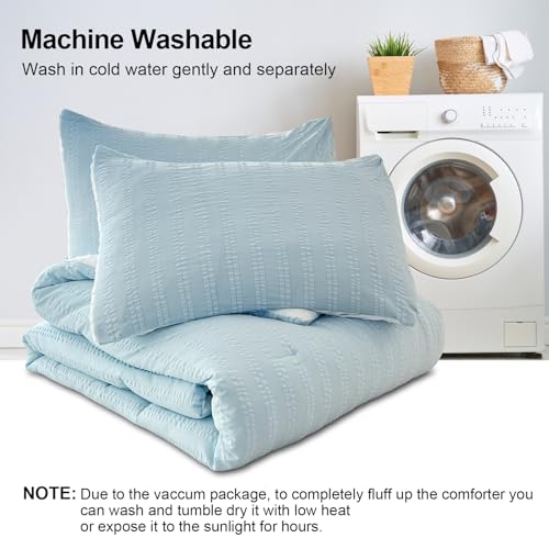 tohrisa Full Size Boho Striped Comforter Set Light Blue 80x90 - 3 Pieces Bedding