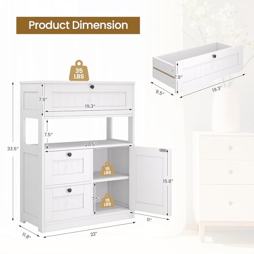 White GRUSIGN Bathroom Floor Cabinet with 1 Door & 3 Drawers - Modern Storage