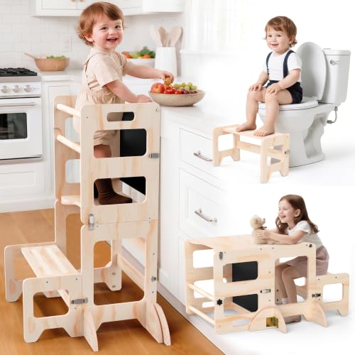Cravenook Natural 4-in-1 Toddler Kitchen Step Stool & Learning Tower