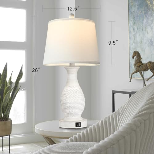 PARTPHONER Set of 2 Table Lamps with USB C+A Fast Charging Ports, 26"