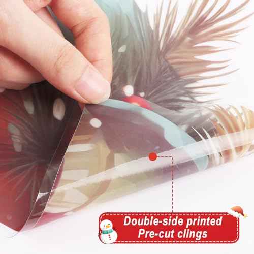 CCINEE Extra Large Christmas Window Clings, 2 Sheets Double-Sided Holiday Window Stickers Snowflakes Santa Claus Snowman Decals for Home Holiday Indoor Office School Decorations