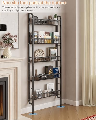 UMDONX Black Narrow 5-Tier Over-the-Door Bathroom Storage Rack, 24.4in Wide