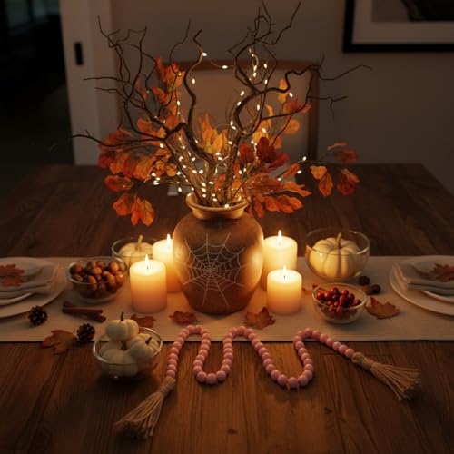 Equsion 1 Pcs Pink 0.55 Inch Wooden Bead Garland with Tassels - 3.3 ft