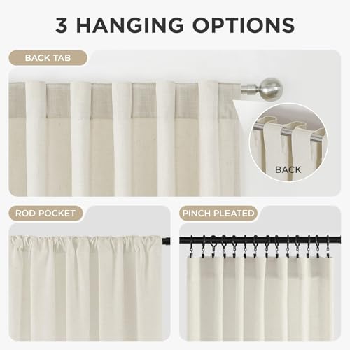 Joydeco Linen Curtains Set - Ivory on Linen, 52W x 96L, 2 Panels, Light Filtering