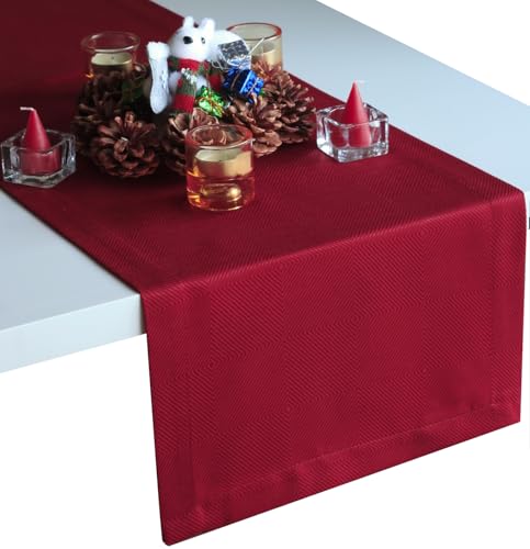 Akutana Cranberry Red 14x144 Inch Waterproof Geometric Table Runner for Dining & Nightstands