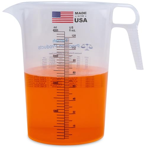 128oz Liquid Measuring Pitcher - Food Grade, Durable, Accurate with Conversion Chart - Suitable for Pool, Lawn, Chemicals, Automotive - Made in USA