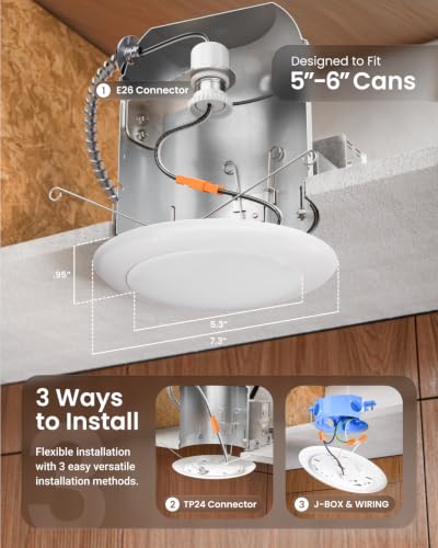 6-Inch Flush Mount LED Disk Lights - Dimmable, 5CCT, 15W (White) - Pack of 12