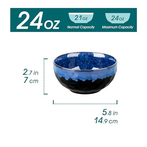 5.8 Inch Navy Blue Starry Ceramic Soup Bowl - Set of 4, Microwave & Dishwasher Safe