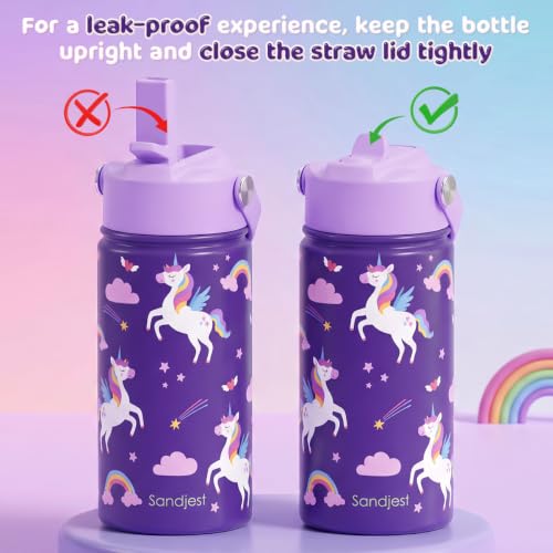SANDJEST Unicorn Kids Water Bottle 12oz with Straw Lid - Variation 3
