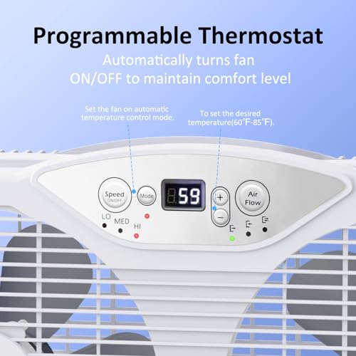 Twin Window Fan with Reversible Airflow, 3-Speed Thermostat Control, Expandable Fit