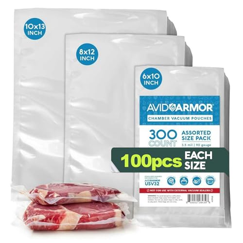 Avid Armor 300 Count Chamber Vacuum Sealer Bags - Assorted Sizes, BPA-Free & Reusable Food Storage for Sous Vide & Freezer
