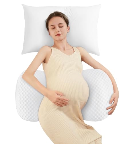 DONAMA Pregnancy Pillow Cooling Support Wedge - All White, Adjustable Maternity Pillow