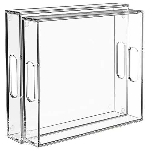 2 Pack Large Clear Acrylic Serving Trays with Handles - 16x12 Inches