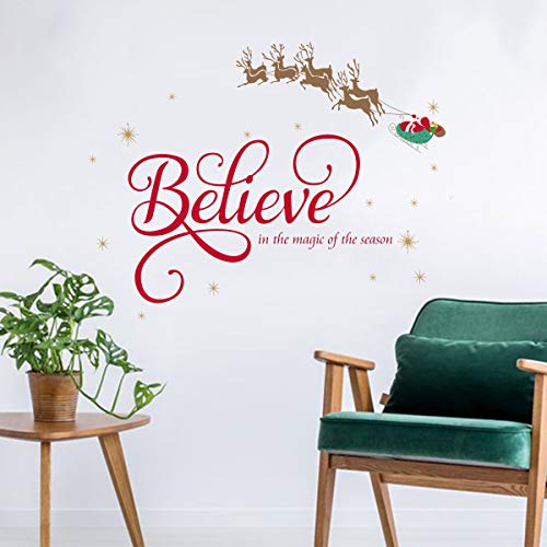 Believe Quote Santa Claus Reindeer Snowflake Window Clings - Christmas Decor