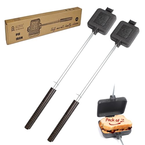 AILITOR 2-Pack Cast Iron Campfire Pie Makers - Sandwich & Pie Grills with Wooden Handles