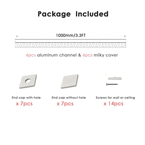 6-Pack 3.3ft LED Channel for Drywall and Tile Edges - Includes Milky Diffuser