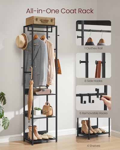 VASAGLE Freestanding Coat Rack Industrial Black & Charcoal Gray Hall Tree with Shelves