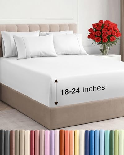 CGK Unlimited Extra Deep King Sheet Set - 6pc Cooling White Bed Sheets, Model 01