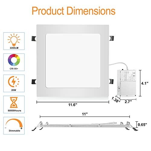White 4-Pack 11-Inch Square Recessed LED Lights Dimmable & Color Temp Adjustable