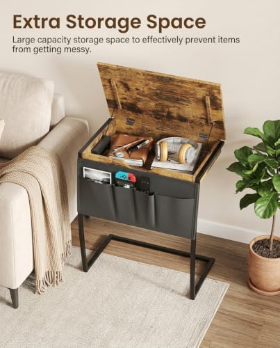 Hadulcet 28.5-Inch Tiltable TV Tray Table with Hidden Storage & Charging Station