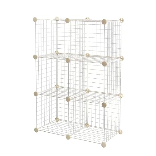 White Cube Wire Grid Storage Shelves - 6-Cube Modular Organizer 12x12 Inches