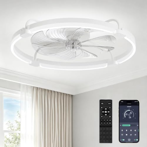 LEDIARY 24-Inch White Low Profile Ceiling Fan with Lights, Remote & App Control